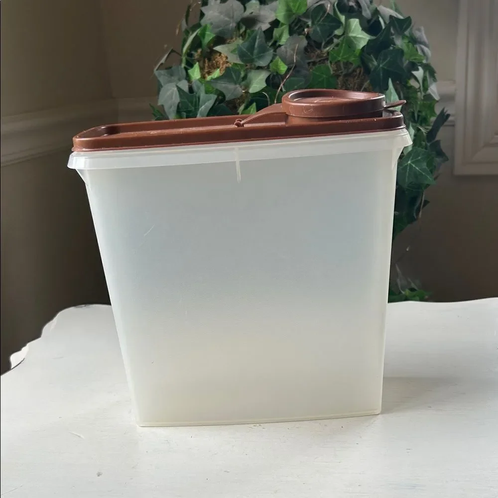 Tupperware Vintage Brown and White Storage Container